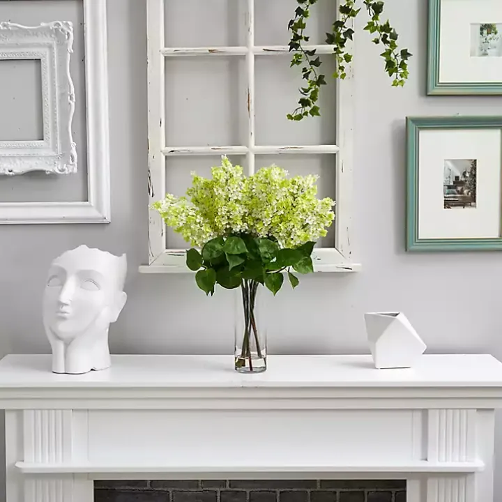 Green Lilac Arrangement in Glass Vase