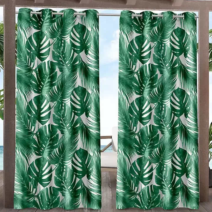 Green Palm Leaf Outdoor Curtain Panel Set, 96 in.