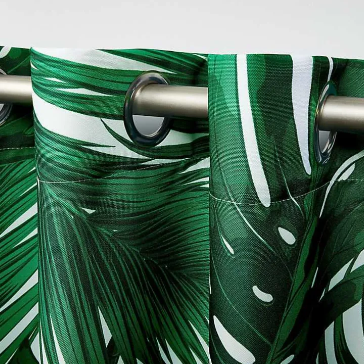 Green Palm Leaf Outdoor Curtain Panel Set, 96 in.