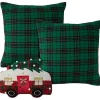 Green Plaid and Camper Pillows, Set of 3