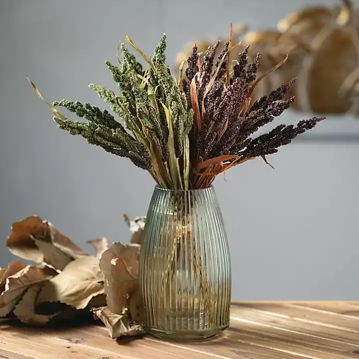 Green Round Ribbed Glass Vase