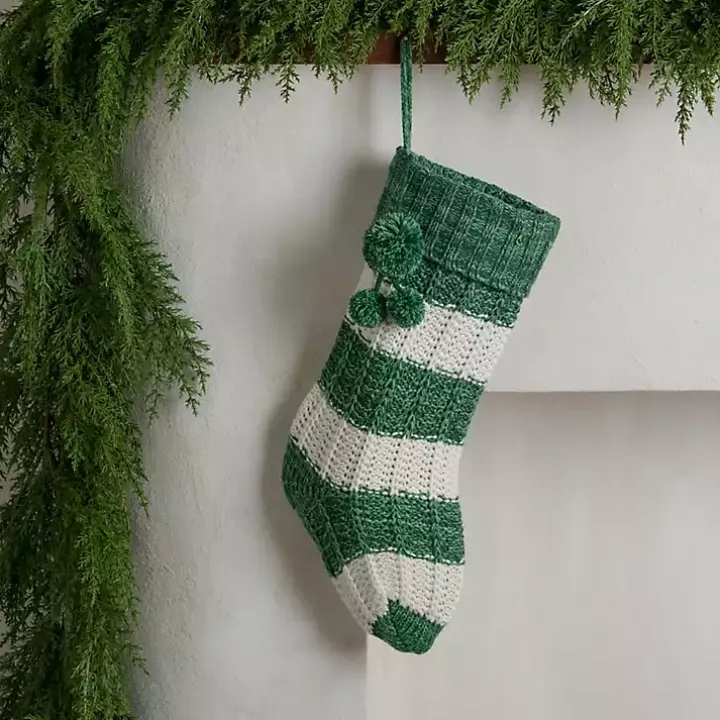 Green Striped Knit Christmas Stocking