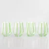 Green Striped Stemless Wine Glasses, Set of 4