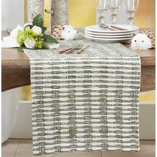 Green Tea Woven Stripe Table Runner, 54 in.