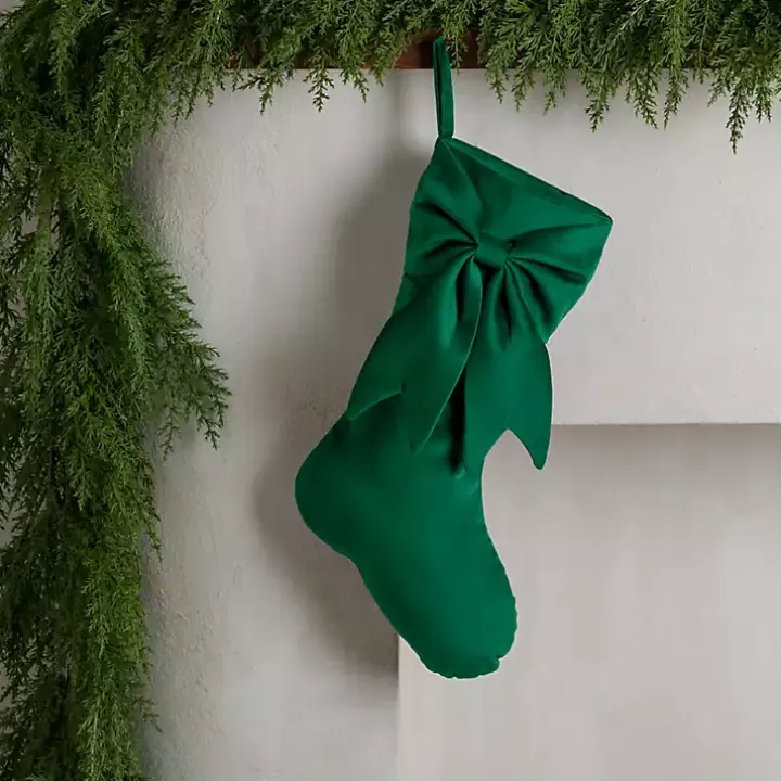 Green Velvet Bow Christmas Stocking