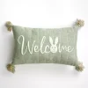 Green Welcome Bunny Lumbar Pillow