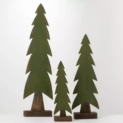 Green Wood Christmas Tree Statues, Set of 3