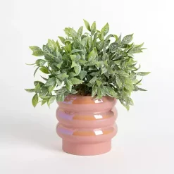Greenery Arrangement in Iridescent Pink Planter