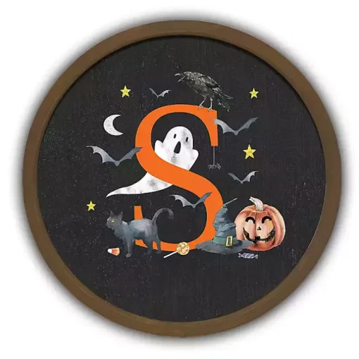Halloween Monogram S Brown Framed Wall Plaque