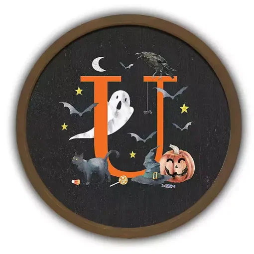 Halloween Monogram U Brown Framed Wall Plaque