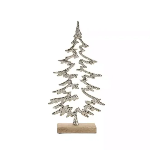 Hammered Metal Pine Tree Figurines, Set of 2