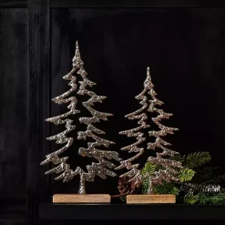 Hammered Metal Pine Tree Figurines, Set of 2