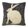 Handhooked Bunny in a Field Throw Pillow