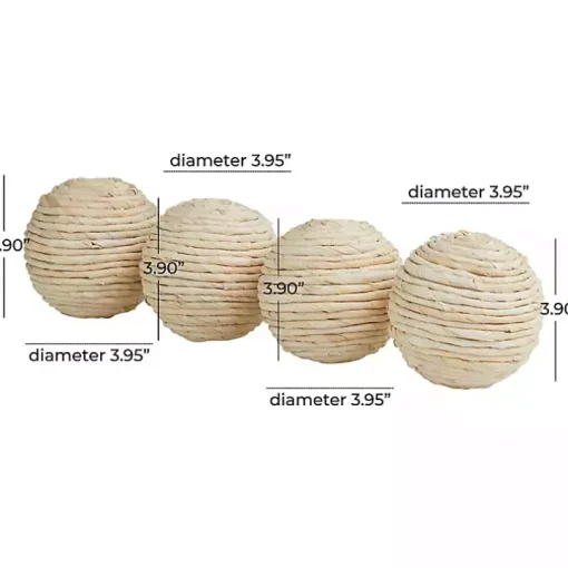 Handmade Tan Wrapped Jute Orbs, Set of 4