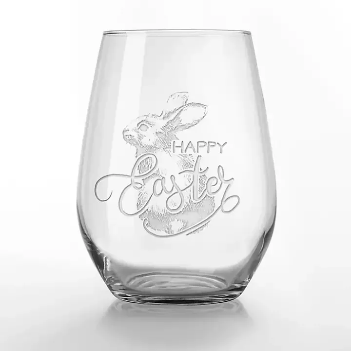 Happy Easter Engraved 2-pc. Wine Glass Set