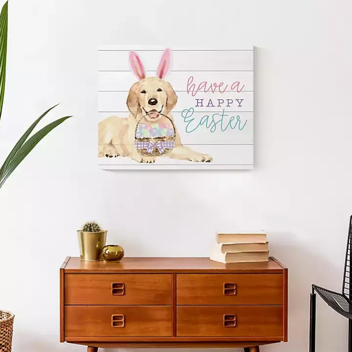 Happy Easter Puppy Canvas Wall Plaque