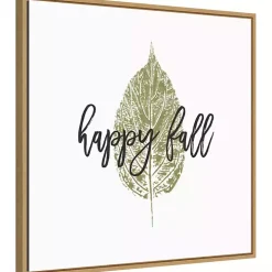 Happy Fall Leaf Stamp Framed Canvas Art Print