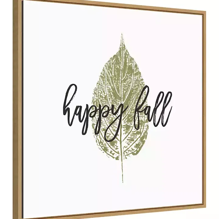 Happy Fall Leaf Stamp Framed Canvas Art Print