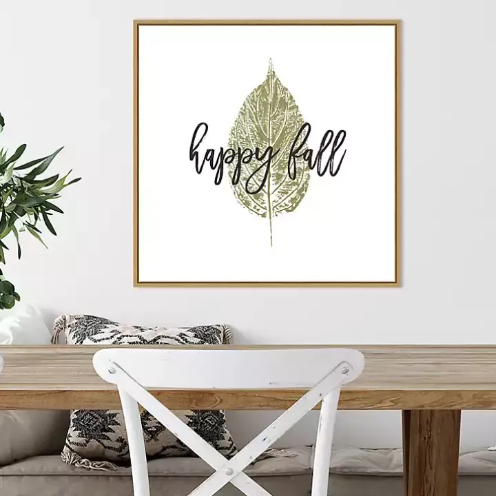 Happy Fall Leaf Stamp Framed Canvas Art Print