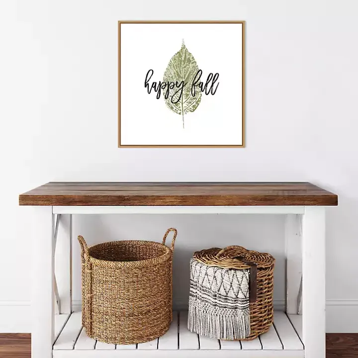Happy Fall Leaf Stamp Framed Canvas Art Print