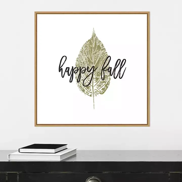 Happy Fall Leaf Stamp Framed Canvas Art Print