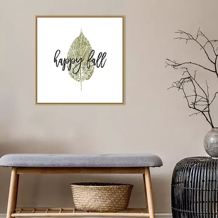 Happy Fall Leaf Stamp Framed Canvas Art Print