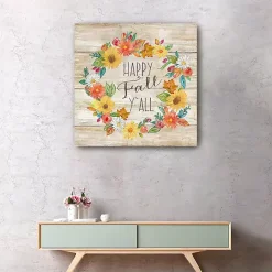 Happy Fall Y'all Wreath Giclee Canvas Art Print