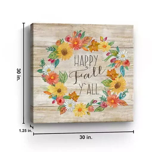 Happy Fall Y'all Wreath Giclee Canvas Art Print
