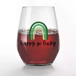Happy Go Lucky Stemless Wine Glasses, Set of 2
