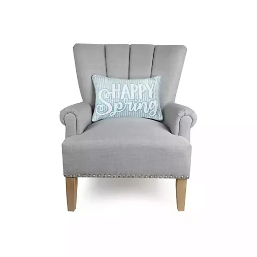 Happy Spring Blue Striped Lumbar Pillow