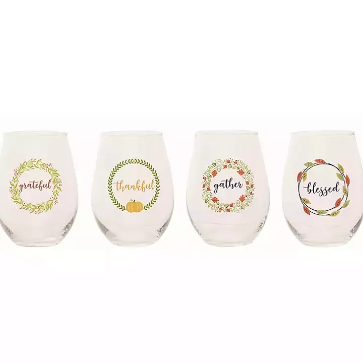 Harvest Sentiment Stemless Wine Glasses, Set of 4