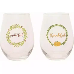 Harvest Sentiment Stemless Wine Glasses, Set of 4