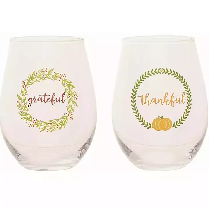 Harvest Sentiment Stemless Wine Glasses, Set of 4