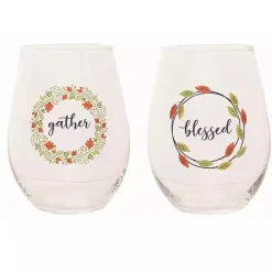 Harvest Sentiment Stemless Wine Glasses, Set of 4