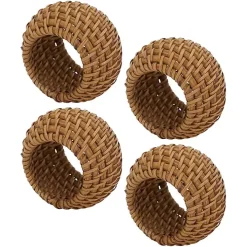 Hazelnut Woven Rattan Napkin Rings, Set of 4