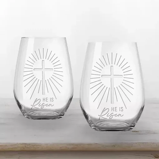 He is Risen Engraved 2-pc. Stemless Wine Glass Set