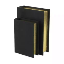 Heathered Black Linen Book Boxes, Set of 2