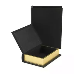 Heathered Black Linen Book Boxes, Set of 2