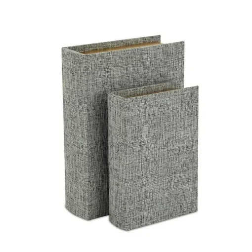 Heathered Gray Linen Book Boxes, Set of 2