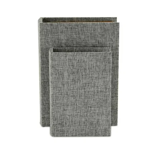 Heathered Gray Linen Book Boxes, Set of 2