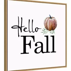 Hello Fall Pumpkin Typography Framed Wall Art