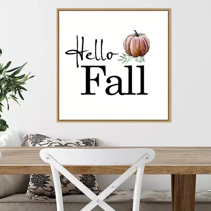 Hello Fall Pumpkin Typography Framed Wall Art