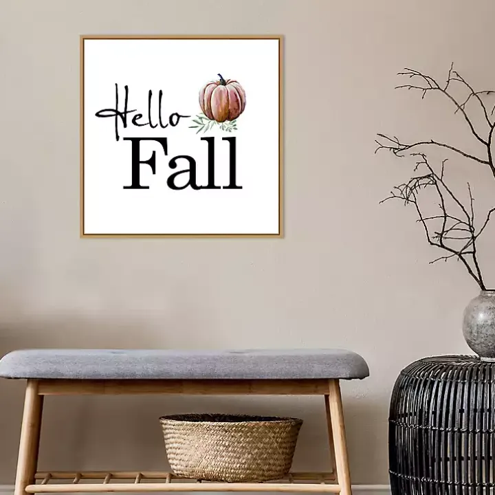 Hello Fall Pumpkin Typography Framed Wall Art