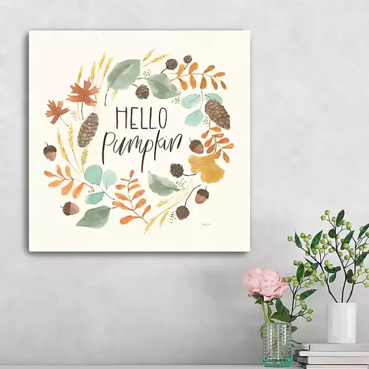Hello Fall Wreath Harvest Canvas Wall Plaque