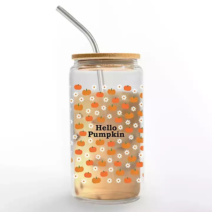 Hello Pumpkin and Daisy Glass Tumbler