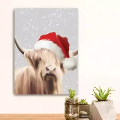 Highland Cow in Santa Hat Canvas Art Print