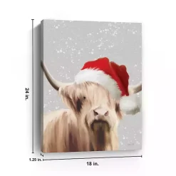 Highland Cow in Santa Hat Canvas Art Print