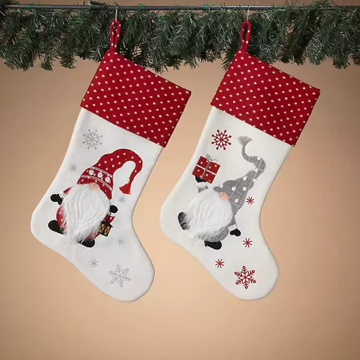 Holiday Gnome Christmas Stockings, Set of 2