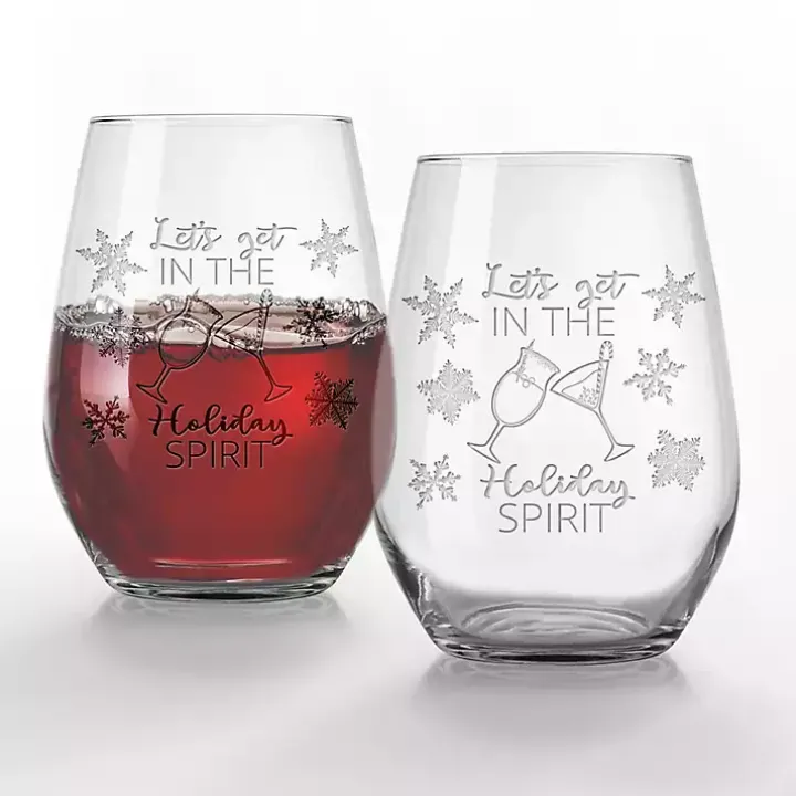 Holiday Spirit Etched Wine Glasses, Set of 2