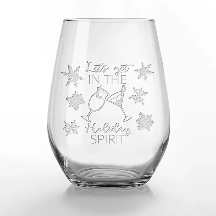Holiday Spirit Etched Wine Glasses, Set of 2